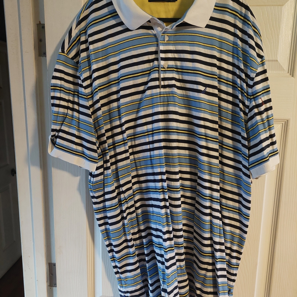 Nautica Men's Striped Polo Shirt - Black, White, Yellow